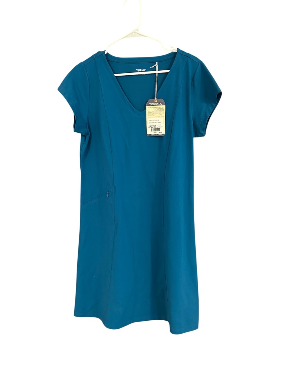 Toad&Co Teal Athletic Dress Sz L NWT Scuba Feel Stretch Travel Pocket